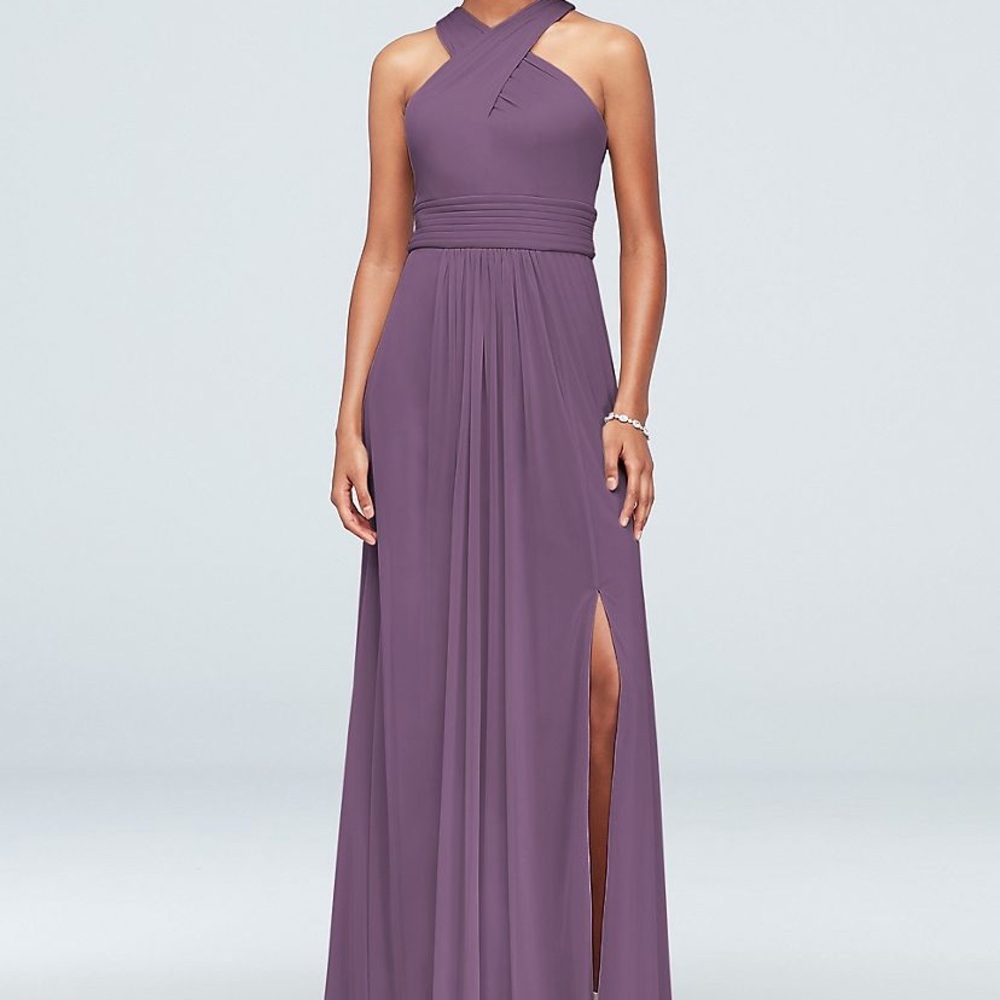 DB Bridesmaid Dress High Neck Cross style # F19952.